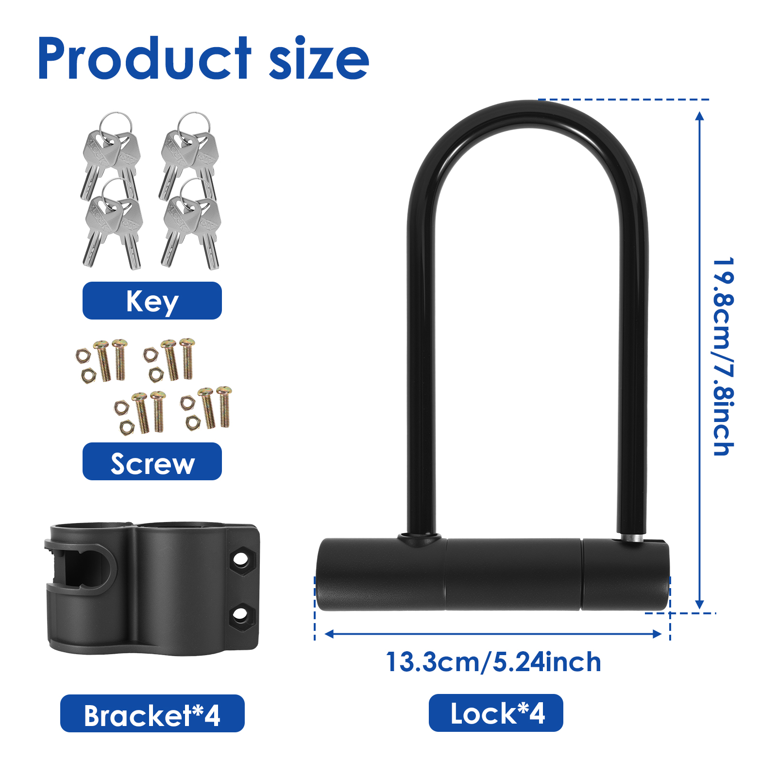 1/2/4Pcs Bike Lock with Key St - مراجعة U Lock Heavy Duty وسعره